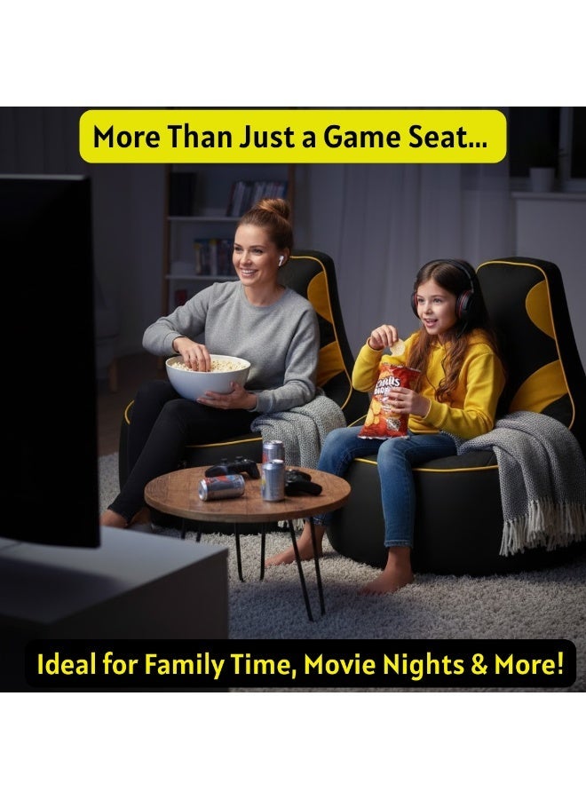 VELMORE Gaming Bean Bag Chair Cover ONLY – NO FILLING / WITHOUT BEANS | High-Back Quilted Seat, Side Pockets, Headphone Hanger & Water-Repellent Fabric - Yellow - Image 3